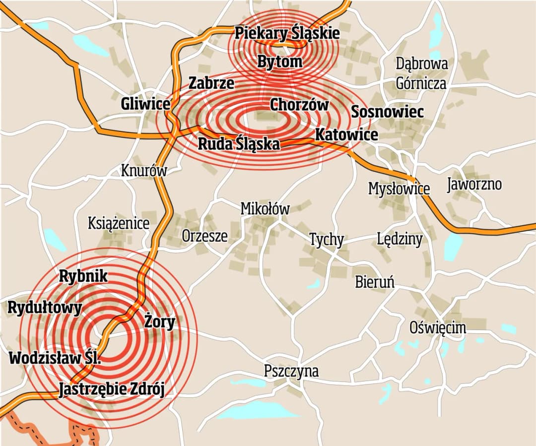 Mapa kopalni na Śląsku: gdzie występują niebezpieczne wstrząsy?